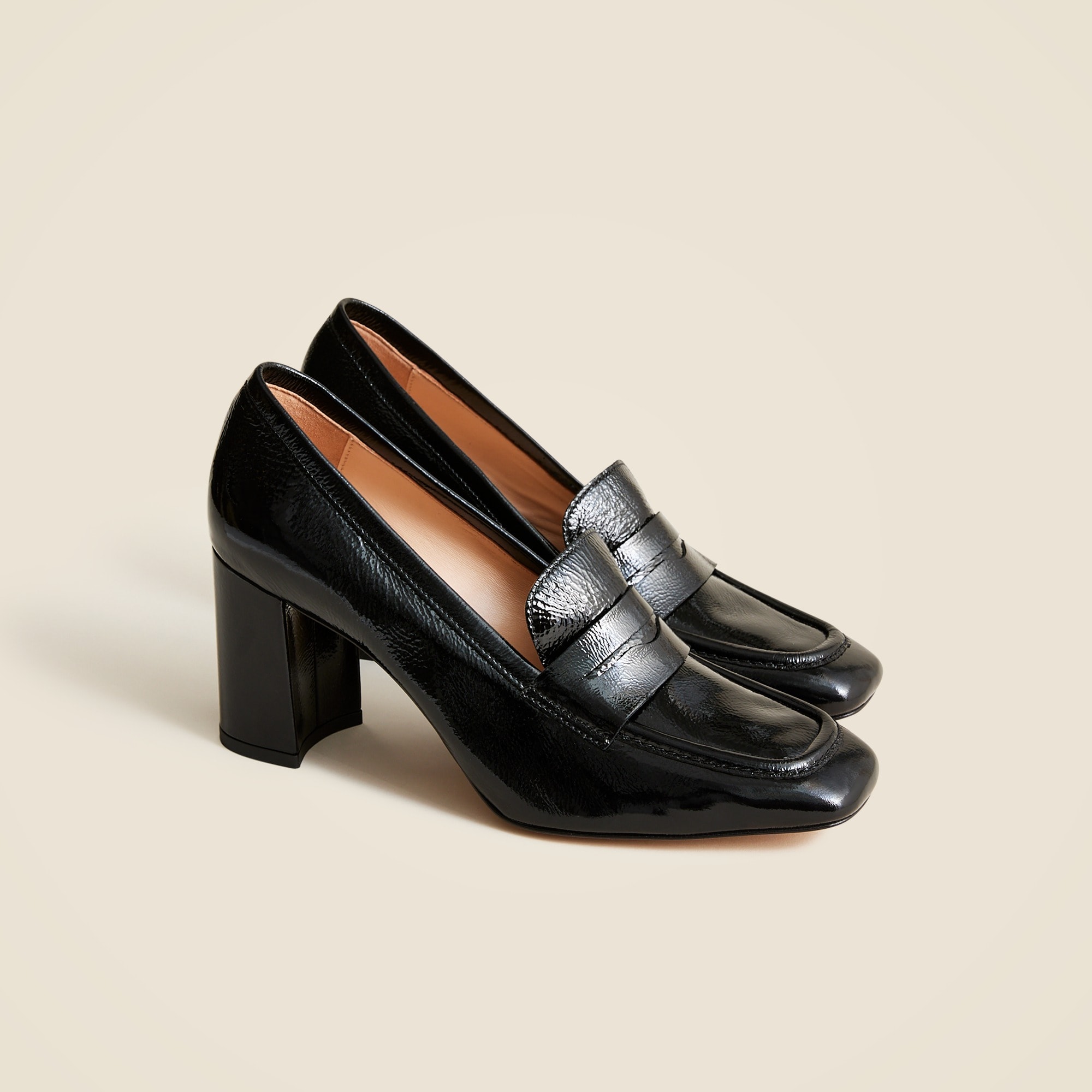 womens Maisie loafer heels in crinkle patent leather