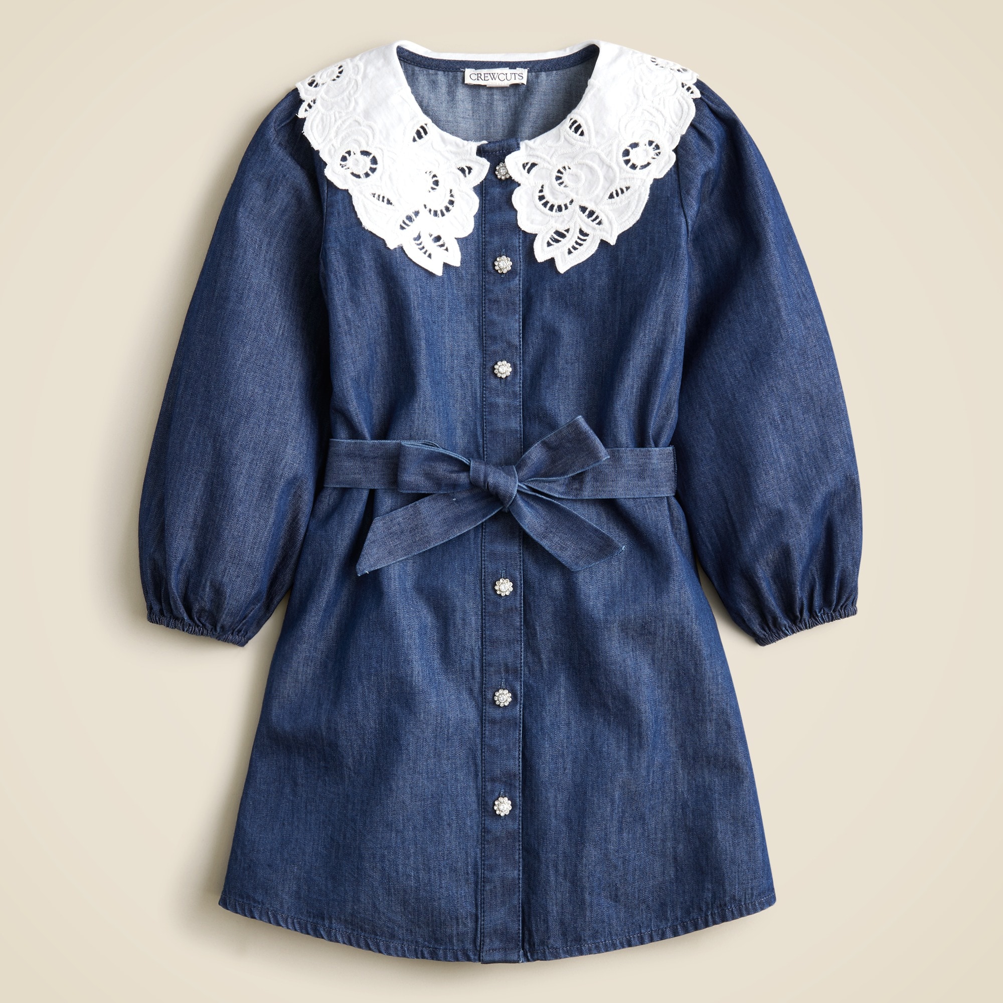 girls Girls' eyelet-collar dress in chambray