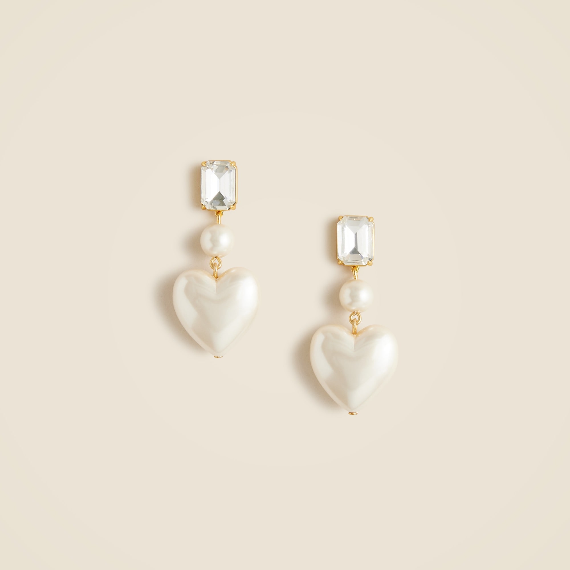 womens Crystal-and-pearl heart drop earrings