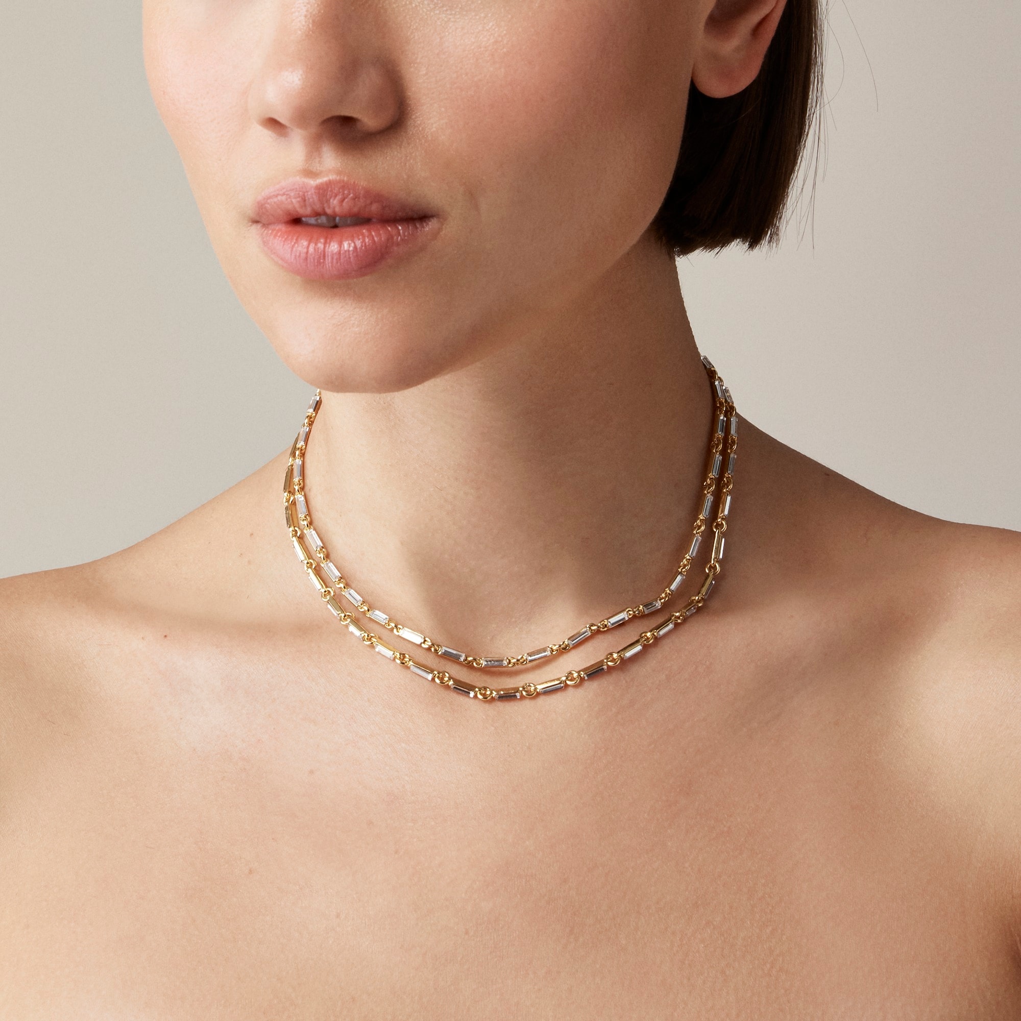 womens Baguette crystal-and-chainlink necklace