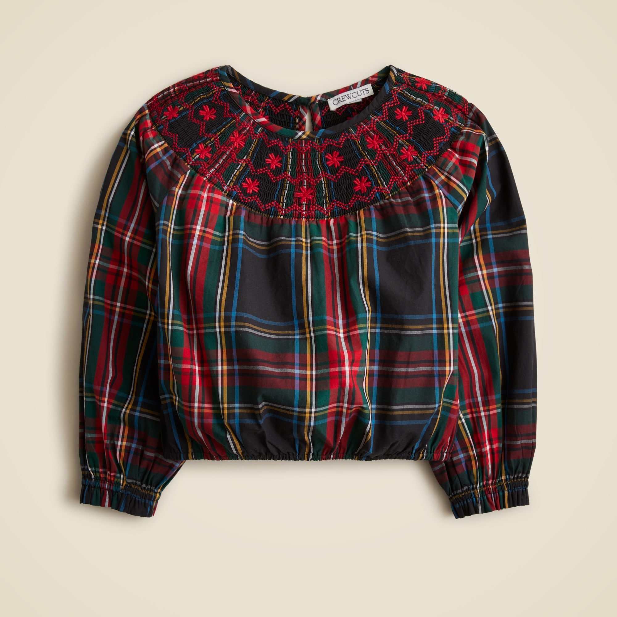 girls Girls' embroidered smocked top in Stewart tartan