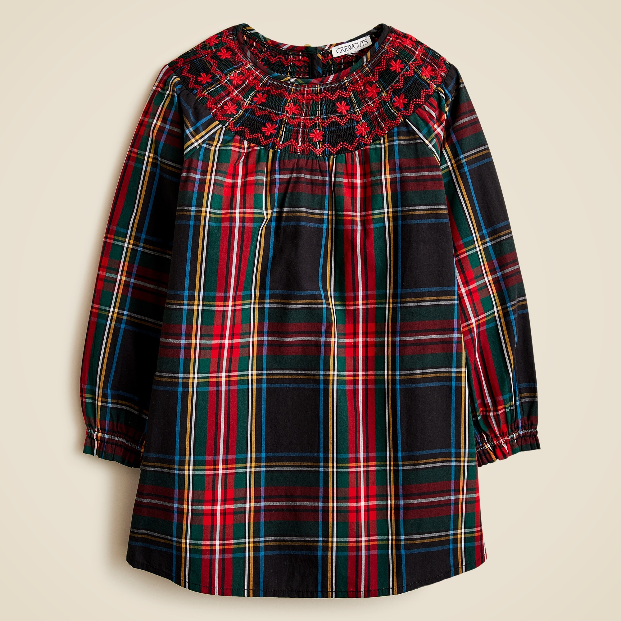 girls Girls' smocked Stewart tartan dress with embroidery