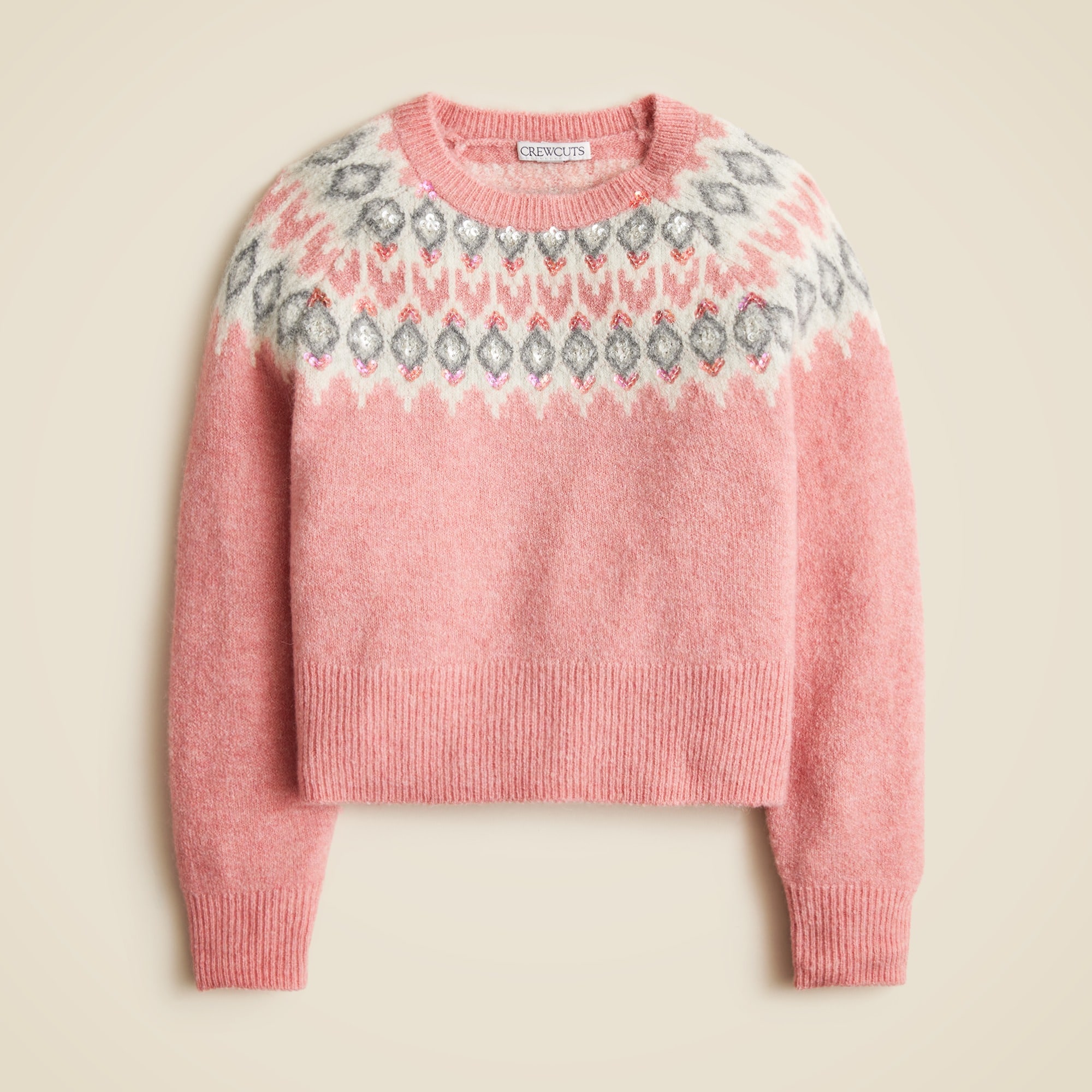 girls Girls' sequin Fair Isle sweater in Supersoft yarn