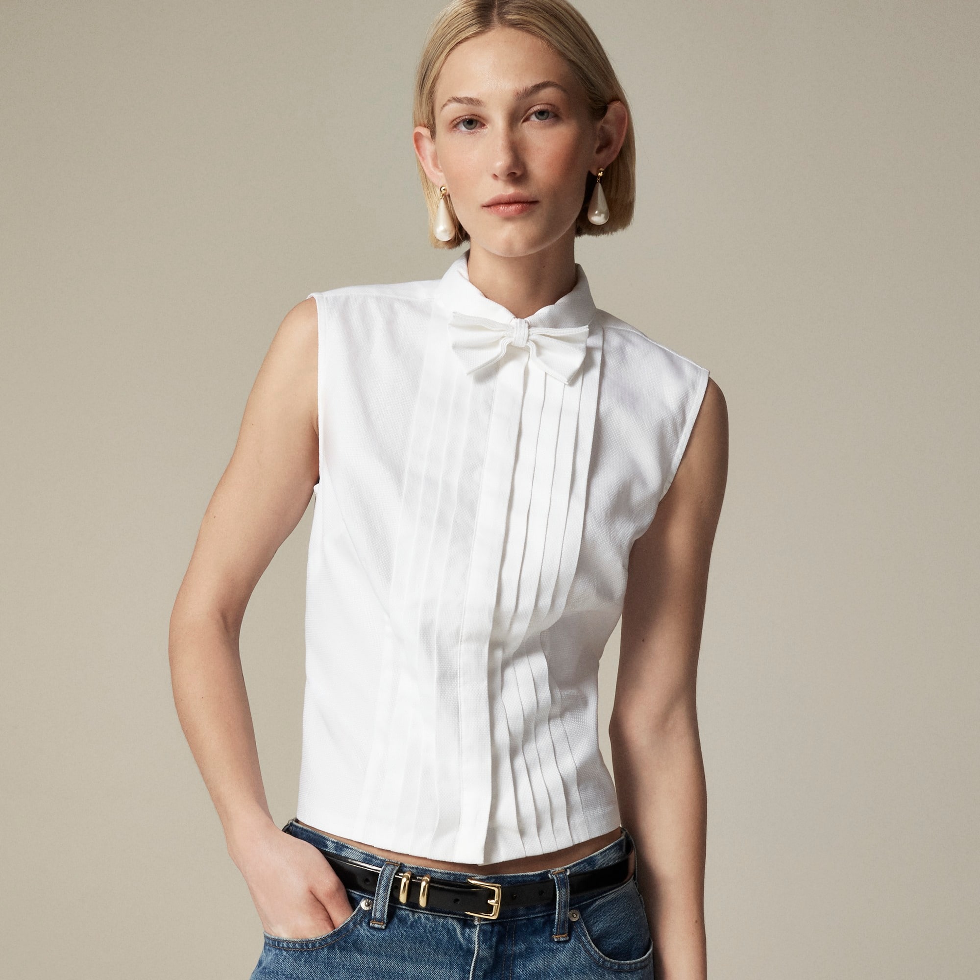 womens Sleeveless tuxedo shirt