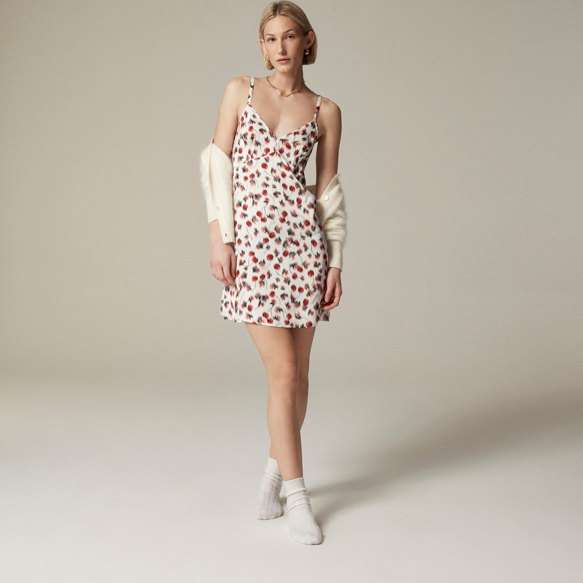 womens Soft shine slip dress in blurry cherry print