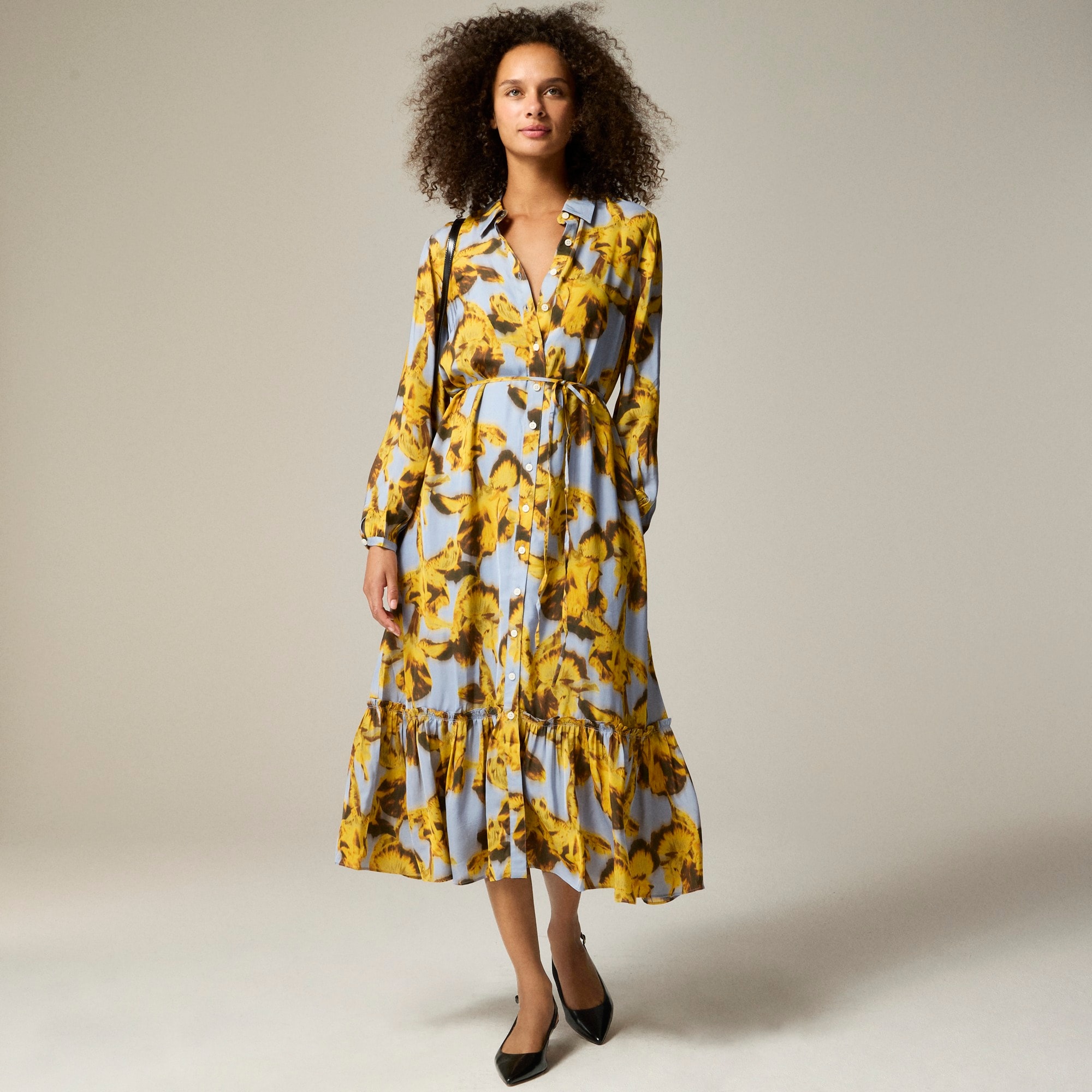 womens Long Amelia shirtdress in floral drapey viscose twill