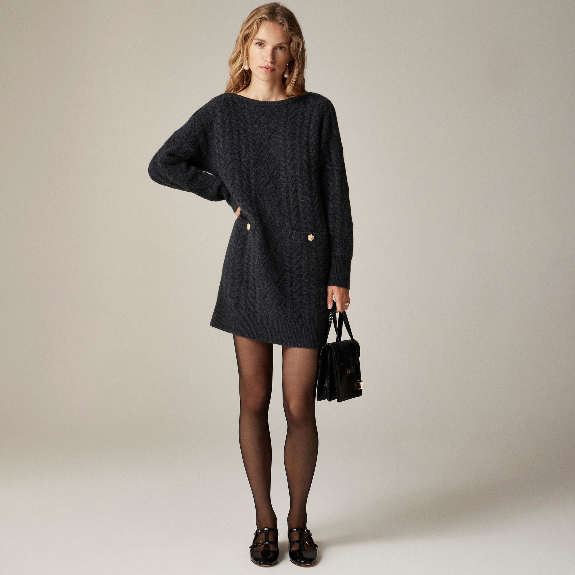 womens Relaxed cable-knit sweater dress