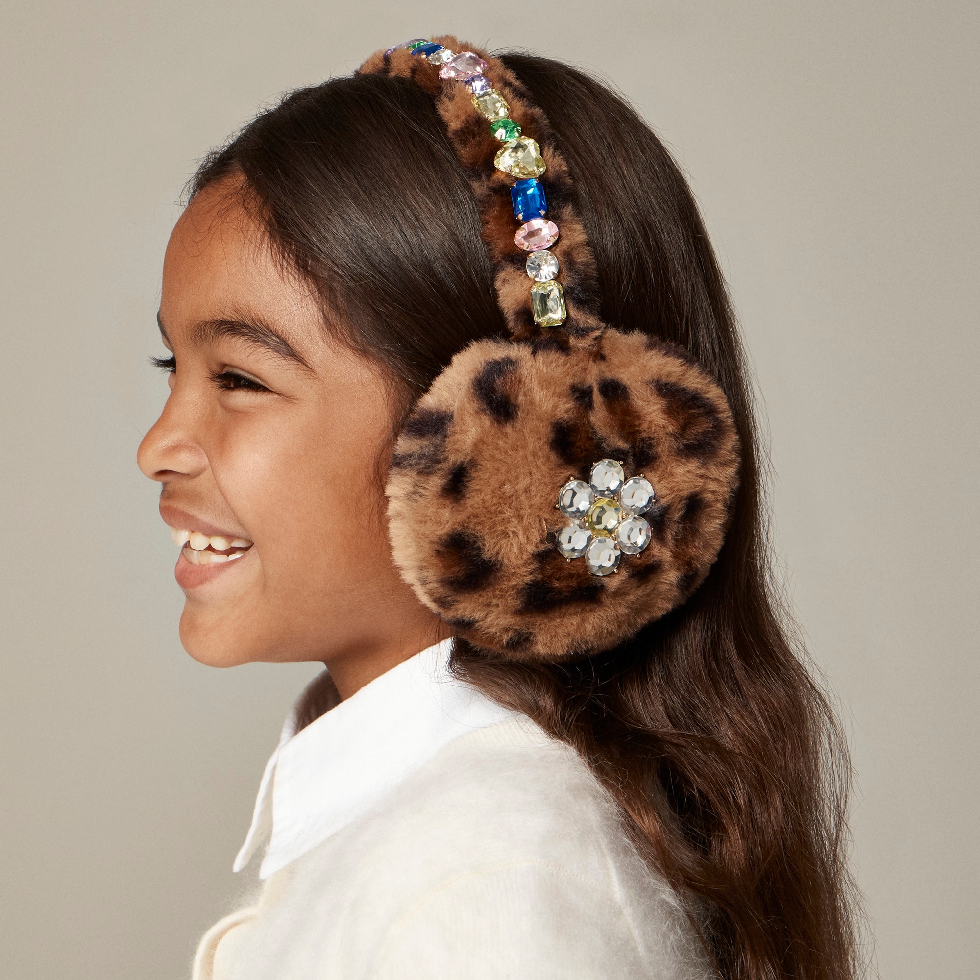 girls Super Smalls embellished leopard ear muffs